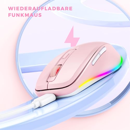 seenda Maus Kabellose mit Jiggler, Leise, Wiederaufladbare, Rosa – Ansicht 4