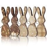 Beeveer 5 Pcs Easter Bunny Wooden Signs Table Decor Tiered Tray Decor Rustic Rabbit Table Centerpiece Freestanding Gifts for Easter Farmhouse Spring Party(Classic)