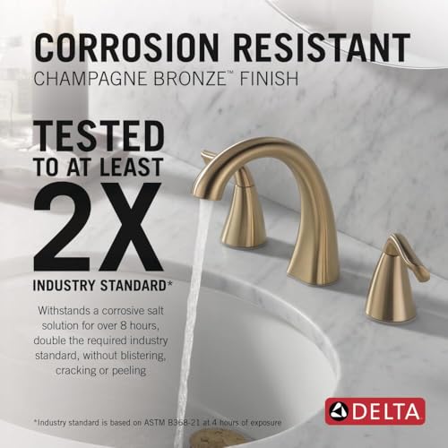 Delta Arvo Brushed Gold Faucet 3 Hole, 8 Inch Widespread Bathroom Sink Faucet for Vanity, Push-Pop Drain Assembly, Champagne Bronze 35840LF-CZ by DELTA - Used condition - Image 2