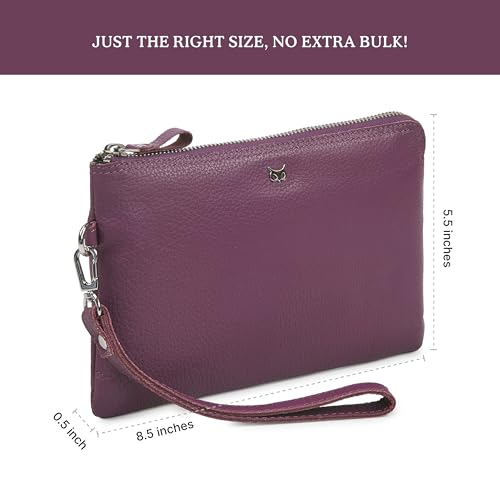 Wise Owl Accessories Genuine Leather Wristlet Wallet for Women Clutch Handbag Purses for Cell Phone Keys Coins Credit Card Slots (Amethyst Nappa) - Thumbnail 3
