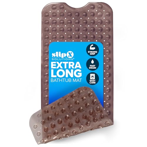 SlipX Solutions Power Grip Extra Long Bath Tub & Shower Mat 39x16, Wet Floor Non-Slip for Elderly & Kids Bathroom, 30% Longer Bathtub Mats, 200 Suction Cups, Drain Holes, Machine Wash, Bronze