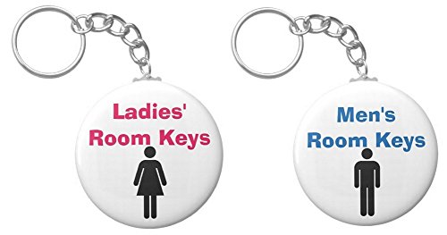 Set 2 Ladies' / Men's Room Keys 2.25” Keychains Bathroom Restroom Office Store