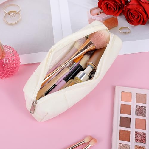 Image of JJUNW Small Plush Pencil Pouch, Small Pencil Case Travel Makeup Bag Pouch, Cute Pencil Pouch White Makeup Bag Checkered Fuzzy Cosmetic Bag, Small Fluffy Purse Collection for Women Men Adult
