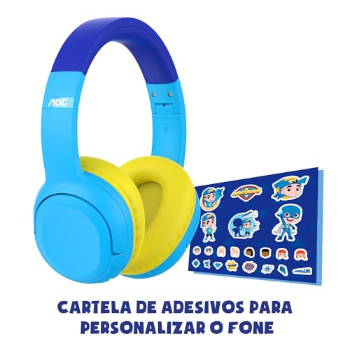 AOC - Headphone Bluetooth Luccas Neto Aventureiro Azul LN001BL/00 com adesivos para personalizar seu