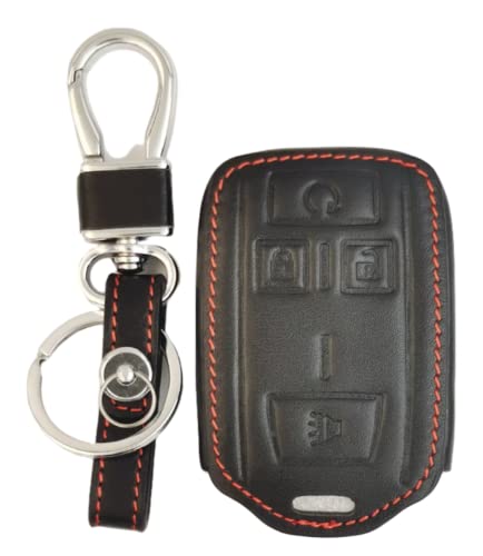 Leather Key Cover fit for Chevy Chevrolet Colorado Silverado Suburban Tahoe GMC Canyon Sierra Yukon XL Cadillac Buick Enclave (4 Buttons) (Leather Key Fob Cover) - UOKEY M3N-32337100