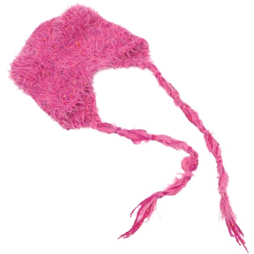 Chapeau tricoté bonnet avec glands d'hiver tricot de laine rose