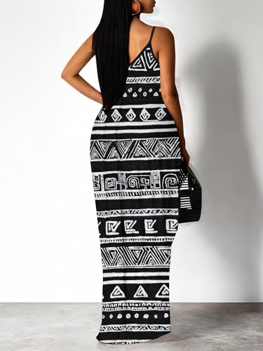 Image of Women's Summer Maxi Dress Spaghetti Strap Floral Boho Beach Long Sundress with Pockets