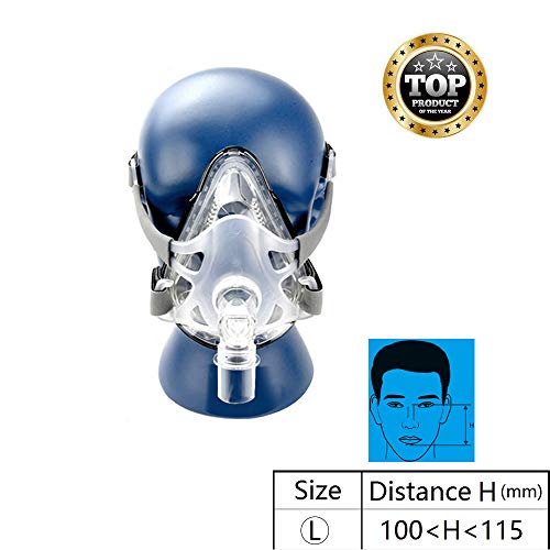 Denshine Full Face Mask for Sleep with Adjustable Headgear Clips (L (Height: 100-115mm))