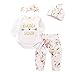 4Pcs Infant Girl Outfits Baby Sister Bodysuit Tops Floral Leggings Pants Set Bowknot Headbands Newborn Pajamas Clothes