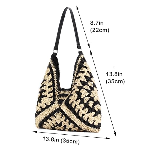 Image of Rejolly Straw Hobo Bag for Women Tote Bag Summer Vacation Beach Handbags Boho Bohemian Style Shoulder Purse