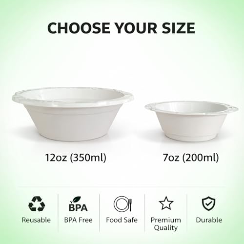 Reusable White Plastic Bowls 12oz 50 Pack Washable and Reusable Tableware Plastic Bowl for Dessert Heavy Duty Dinnerware for Parties, Camping, Birthday, Catering, BBQ - Image 3