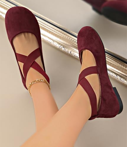 Women's Dress Flats Ballet Flat Shoes Round Toe Fashion Elastic Ankle Strap Comfortable Casual Flats Shoes4