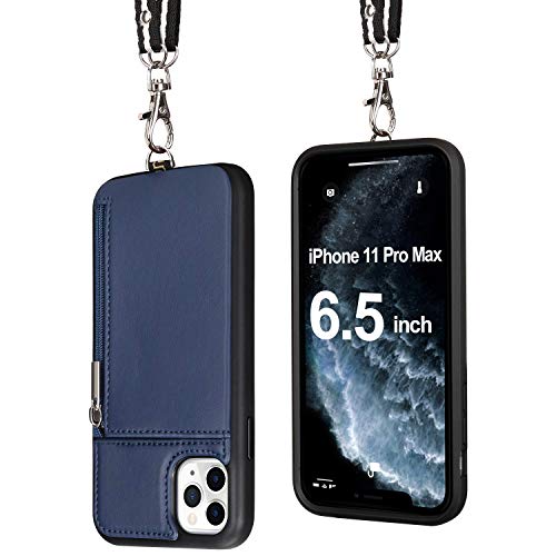 labato iPhone 11 Pro Max Leather Necklace Lanyard Strap Case with Card Holder