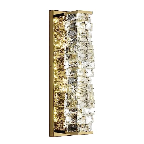 Image of LED Crystal Wall Sconce Gold Mid Century Modern Wall Sconce Lighting 3000-4000K Color Temperature Adjustable LED Wall Light Glass Wall Mount Light Fixture for Bedroom Living Room Bathroom Room Hallway