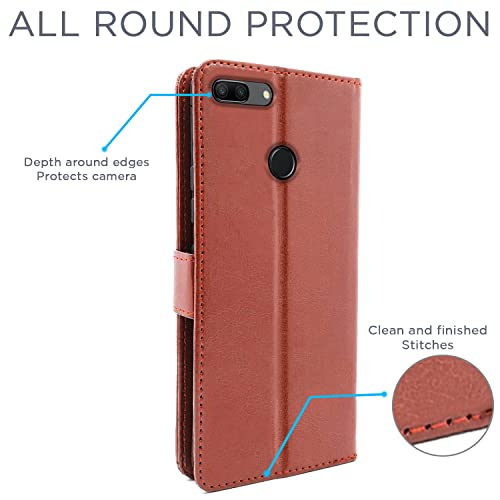 Image of Pikkme Honor 9N Flip Case Leather Finish | Inside TPU with Card Pockets | Wallet Stand and Shock Proof | Magnetic Closing | Complete Protection Flip Cover for Honor 9N (Brown)