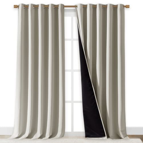 Image of NICETOWN Full Shading Curtains for Windows, Super Heavy-Duty Black Lined Blackout Curtains for Bedroom, Privacy Assured Window Treatment (Natural, Pack of 2, 70 inches W x 95 inches L)