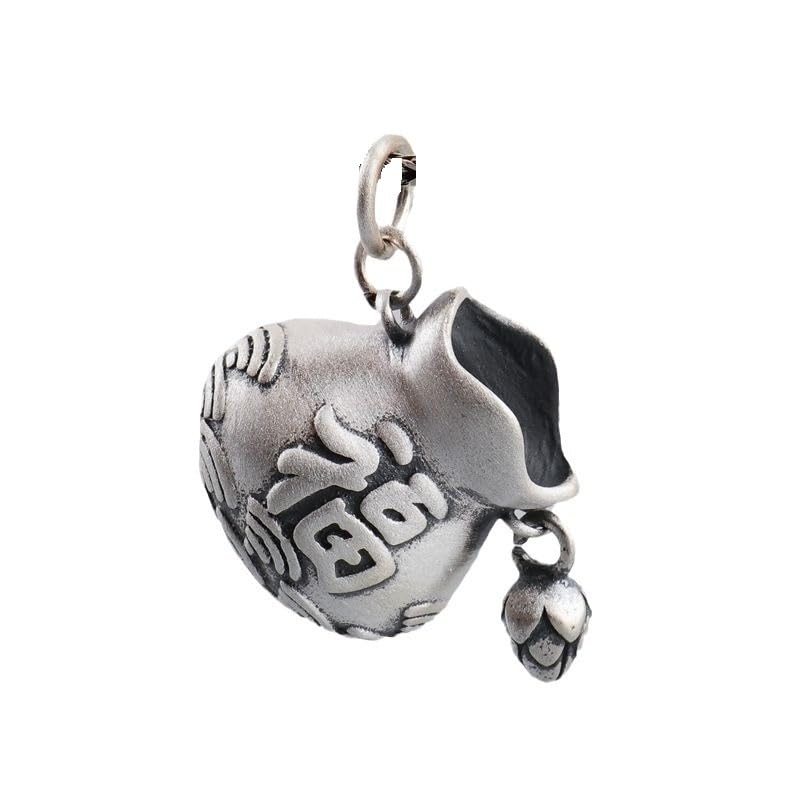 Collier en argent 925 vintage et créatif avec pendentif sac d'argent et mot chinois Fu