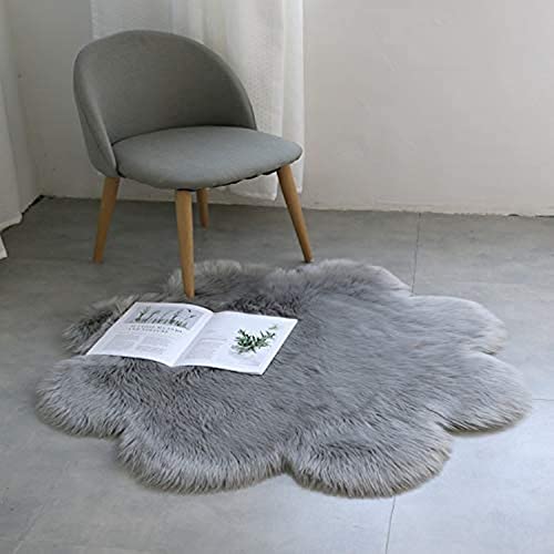 QINGLOU Oveja de Piel sintética Felpudo Alfombra,Cozy sensación como Real, excelente Piel sintética de Calidad Alfombra de Lana（Gris） Flor del Ciruelo, 45x45cm