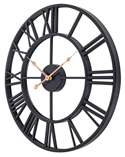 Wall Clock, Silent Non Ticking Battery Operated Wall Clocks For Living Room Decor, 24 Inch Large Vintage Farmhouse Decorative Metal Analog Indoor Outdoor Clock For Kitchen, Bedroom, Patio - Black #TOP5