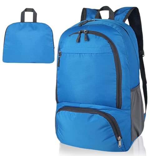 FENGZIZH Foldable Lightweight Travel Backpack, 30L Waterproof Rucksack for Men and Women, Durable Daypack for Hiking, Camping and Outdoor Adventures (Blue)
