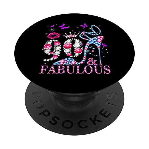 90 Years Old Gifts 90 & Fabulous 90th Birthday Pink Diamond PopSockets PopGrip Intercambiable