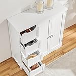Yaheetech Wooden Bathroom Floor Cabinet, Side Storage Organizer Cabinet with 4 Drawers & Double Doors, Freestanding Entryway Storage Unit Console Table, Bathroom Furniture Home Decor, White - Image 4