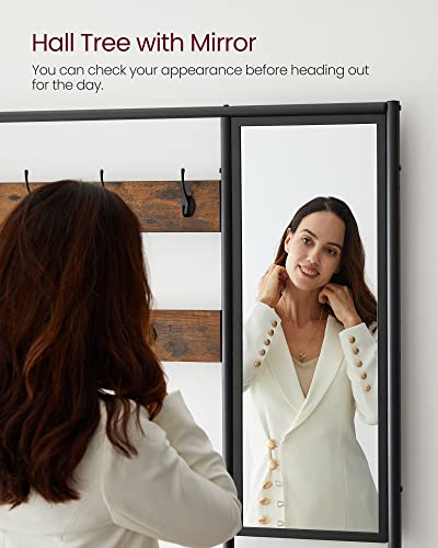 Vasagle Coat Rack Shoe Bench With Mirror, Hall Tree With Bench And Shoe Storage Shelves, 13.8 X 38.6 X 70.9 In, Bedroom Living Room, Industrial Style, Rustic Brown And Black Uhsr415B01 #TOP2