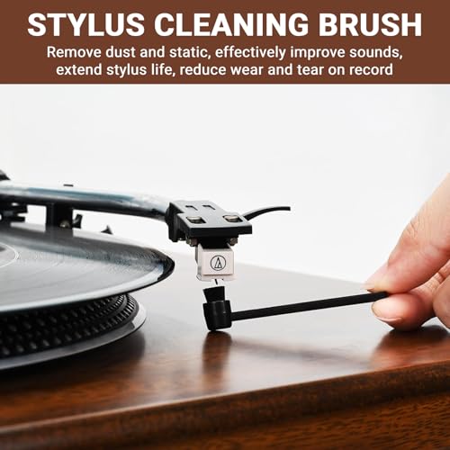 Vinyl Record Cleaning Brush with Stylus Brush - Anti Static Soft Dust Cleaner for LPs Albums Record Players - Retro Wooden Handle Record Brush - High Density Microfiber Bristles Vinyl Brush - Thumbnail 2