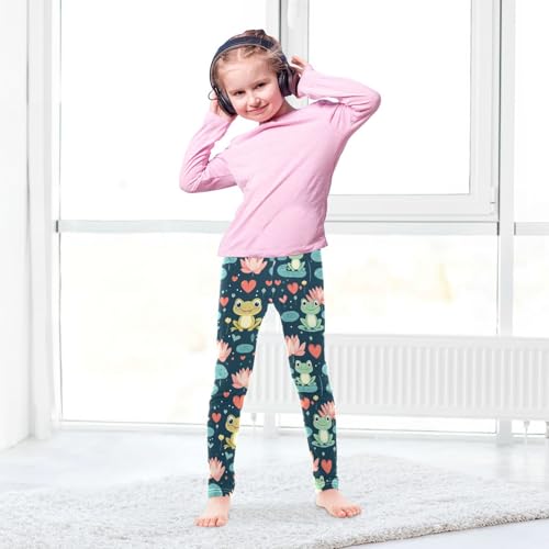 Wusikd Cute Frogs Lotus Girls' Leggings Toddler Doodles Flowers Hearts Kids Yoga Pants Dance Active Tights 4T3