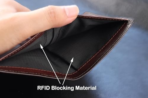 Genuine Men's Slim Leather Wallet Bifold RFID Wallet with 6 card slots, 1 currency pocket, and 1 ID windows- Brown3