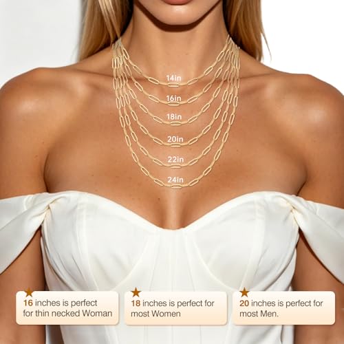 WishChic Paperclip Necklace for Women Gold Shiny, 18K Gold Plated Chain Necklace for Women, 2.5mm Non Tarnish Strong Women's Chain Necklace Link 16 Inch — view 3