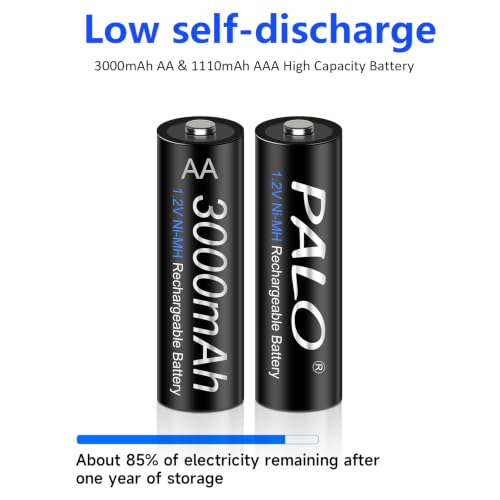 Image of 8 AA and 8 AAA Rechargeable Batteries with 8 Slots Fast Charger | 1500+ Recharge Cycles, High Capacity Low Self-discharge Double A Triple A Cells, Fast Charging Charger
