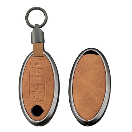 Coque clé Nissan cuir marron 5 boutons pour X-Trail Rogue Altima Quest Sentra Murano Teana