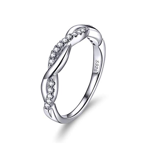 VOROCO Simple Heart Rings 925 Sterling Silver White Gold Plated CZ Ring Simulated Diamond Stackable Ring Eternity Bands for Women (Cross Eternity Ring, 7)