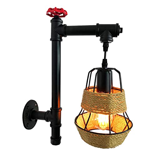 Lampada di Corda di Canapa Vintage Luce murale Rustica Rustica a Vapore in Metallo Lampada a Loft Lampada a Parete Tubo di Acqua Tubo da Parete Illuminazione Sconce