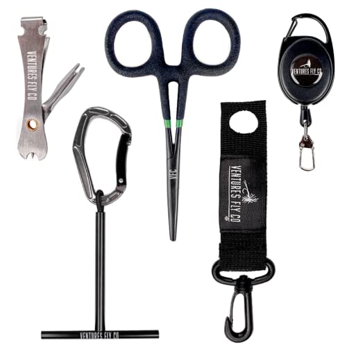 Image of VENTURES FLY CO. | Fly Fishing Accessories Pack | Nippers & Nail Knot Tying Tool Combo, Hook Remover Forceps & Pliers, Tippet Holder, Floatant Caddy, Zinger Retractor | Trout Gear Assortment Kit