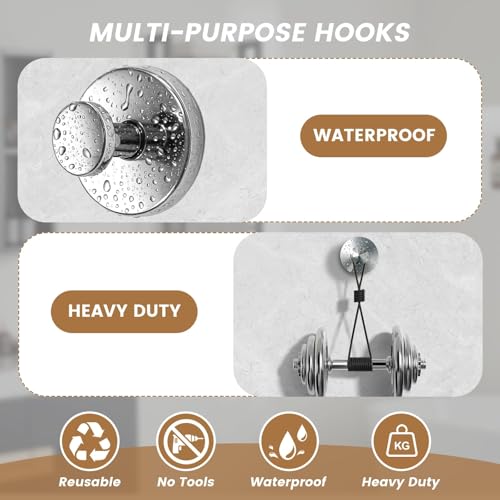 Image of BKV Suction Cup Hooks for Glass Window,Removable Shower Hooks for Inside Shower,Metal Towel Hooks for Bathrooms,2 Pack(Mirror)