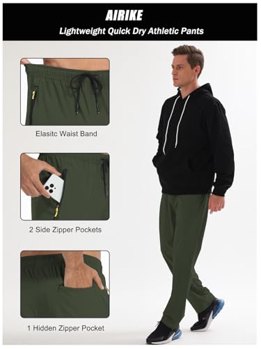 Image of Men's Elastic Waist Hiking Pants Water Resistant Quick-Dry Lightweight Outdoor Sweatpants with Zipper Pockets