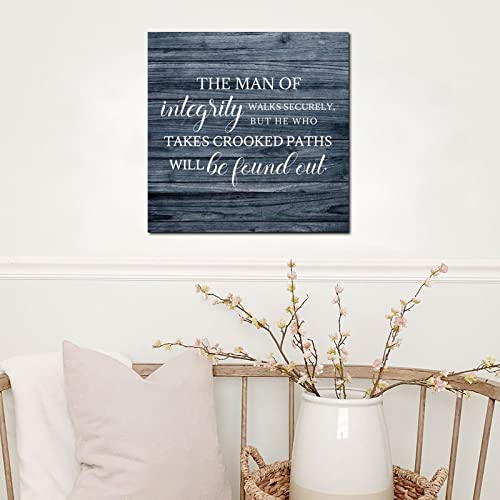 Tollyee Wooden Printed Sign With Saying The Man Of Integrity Walks Securely Wood Plaque Wall Hanging Sign Inspirational Quote Wood Sign For Home Cabin Front Door Outdoor Decoration 10X10In #TOP2