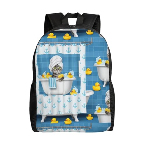 Stylish Travel Hiking Rucksack Backpack for College and Outdoor Adventures, Perfect for Men and Women (Funny Cat Taking A Bath)