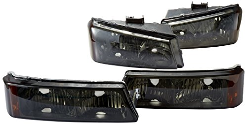 SPEC-D TUNING 2LBLH-SIV03G-RS Smoke Chrome Crystal Headlights+Tinted Signal Bumper Light Made For And Compatible With Chevrolet Silverado