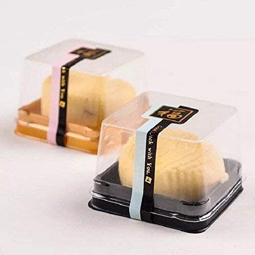 50 Pack Gold Bottom Clear Cover Plastic Mini Cake Box - Muffin Box - Moon Cake Box - Mung Bean Cake Snow Mei Niang Box（Bottom 2 1/4 Inch X High 1-1/2 Inch） #TOP6