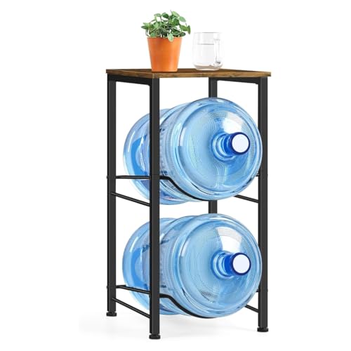 Image of ecofynd 2 Tier Water Dispenser Stand with Top Shelf, Heavy Duty Water Cooler Storage Rack, 20 Litre Engineered Wood & Metal Bottle Holder for Home & Kitchen, Office, School, Hospitals, Restaurants