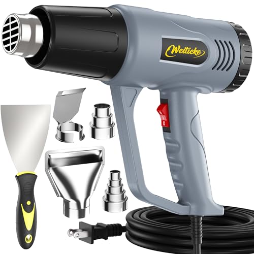 Weitieke Heat Gun, 10Ft power cord Heavy Duty Hot Air Gun 572&1112℉ Dual Temperature Control 4 Nozzels & Paint Scraper Overload Protection for Paint Stripping,Crafting, vinyl wrap