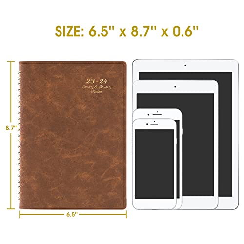 Planner 2023-2024 - Jul.2023 - Jun.2024, 2023-2024 Planner, Academic Planner 2023-2024, 2023-2024 Planner Weekly & Monthly With Tabs, 6.5" X 8.7", Soft Leather Cover With Back Pocket + Thick Paper With Marked Holidays + Twin-Wire Binding - Brown #TOP6