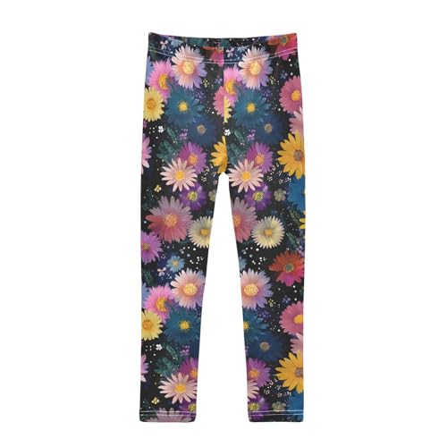 ALAZA Girls' Leggings Children's Yoga Pants Skinny Printed Dance Colorful Dahlia Comfortable 4T