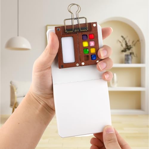Conjunto de mini caixa de pintura em aquarela portátil para viagem, bloco de papel para desenho de m