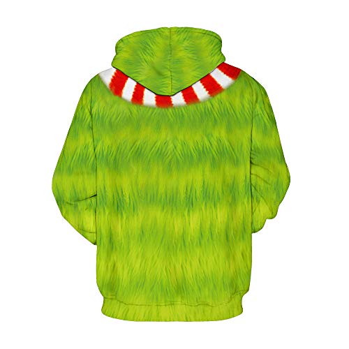 Moletom com capuz Cfanny Couple fofo com estampa 3D de Papai Noel e bolso canguru, Green & Red, Larg