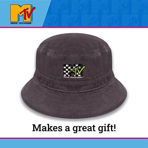 Concept One Mtv Checkered Logo Bucket Hat, Packable Travel Hat, Wide Brim Summer Hat, Gray Corduroy, Small/Medium #TOP5