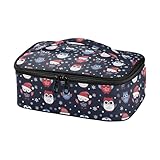 Bolsa de almuerzo para mujer, diseño de búhos juguetones, color azul marino, de gran capacidad, con aislamiento, con asa para el trabajo